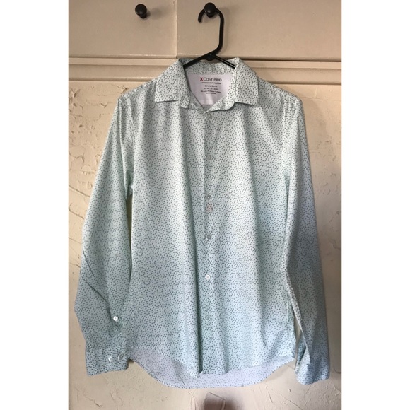 Men’s Calvin Klein Green & White Extreme Slim Fit Button Down Shirt, Siz… - Picture 6 of 12